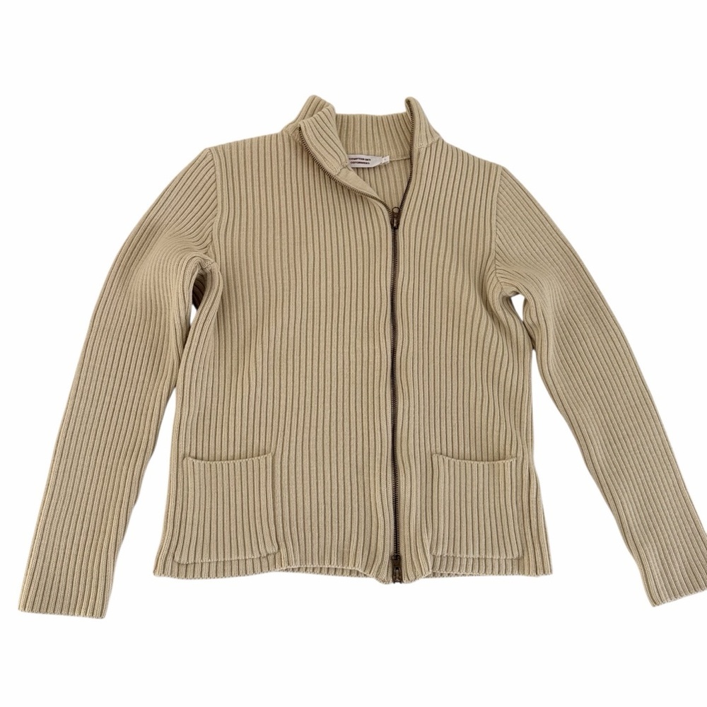 COMPTOIR DES COTONNIERS Beige Wool Blend Ribbed Asymmetrical Zip Cardigan size L